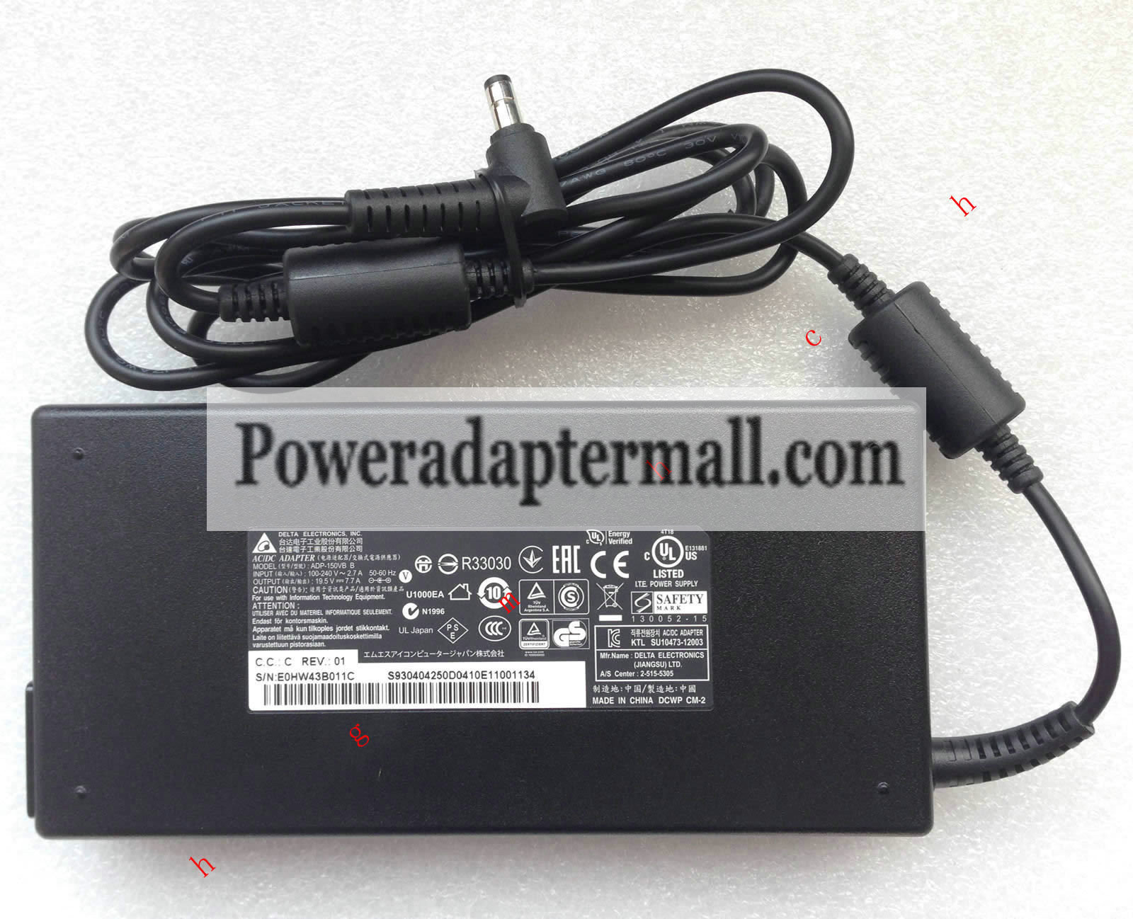 150W 19.5V 7.7A AC Adapter for Clevo P651SA Gaming Notebook